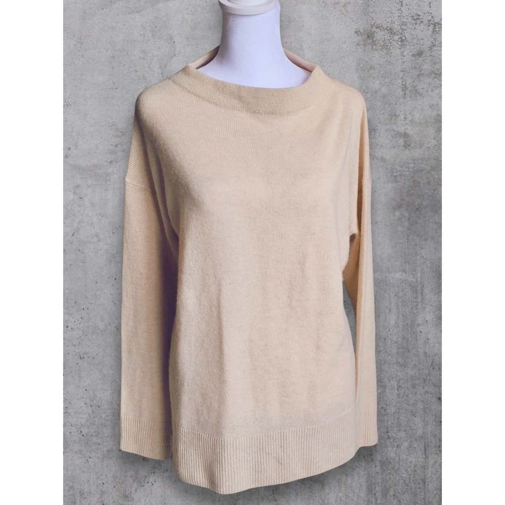 Cuyana 100% Beige / Oatmeal Funnel Neck Sweater L/XL Black Made Italy High Low